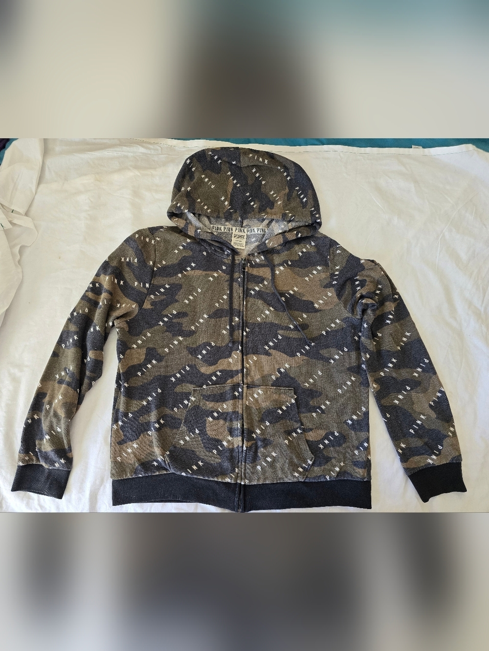 PINK Victoria's Secret Camouflage Zip-Up Hoodie Jacket - Olive/Black
